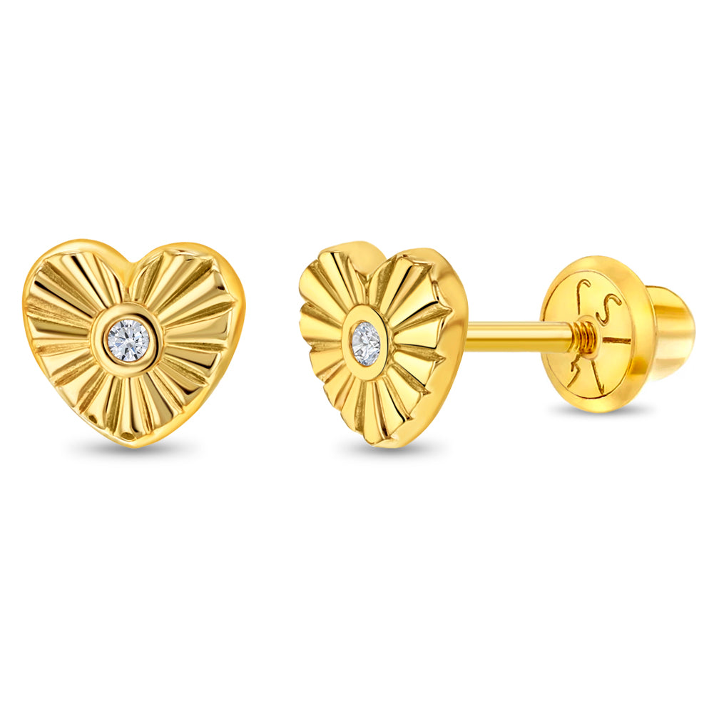 Heart rays earrings sparkle with clear cubic zirconia