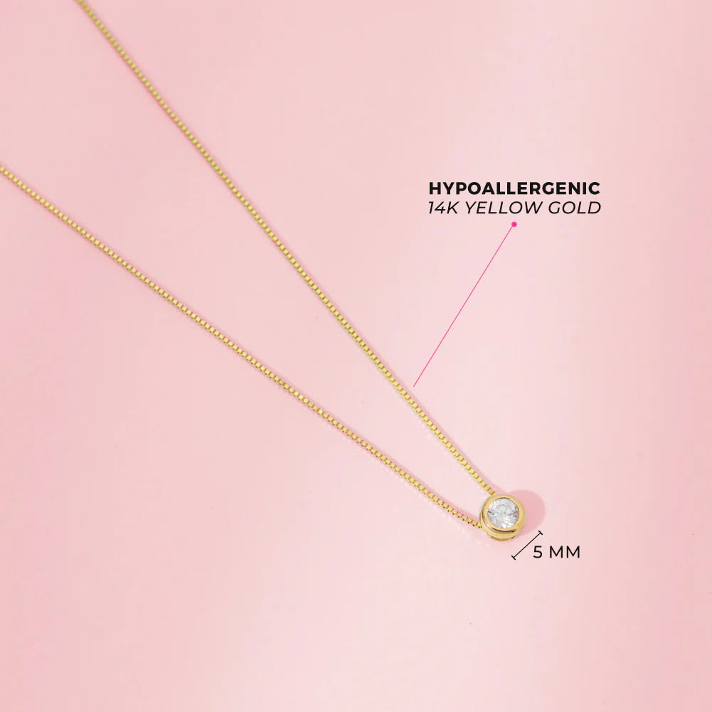 14k Gold Hidden Halo Bezel Girls Necklace