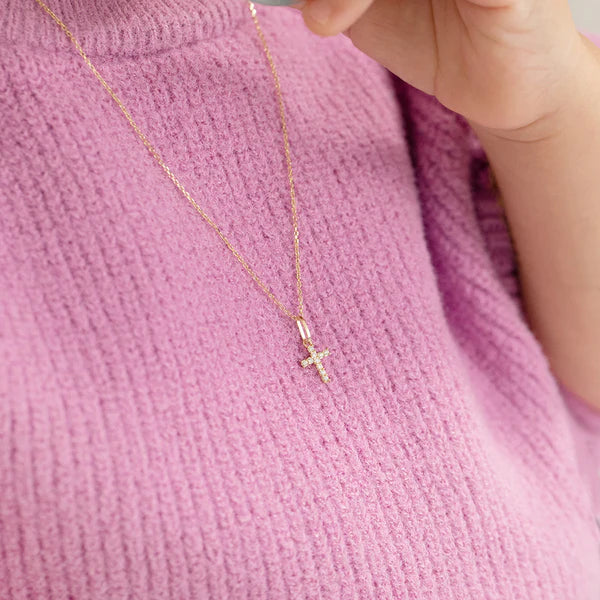 Clear Zirconia Cross Babies Pendant Necklace
