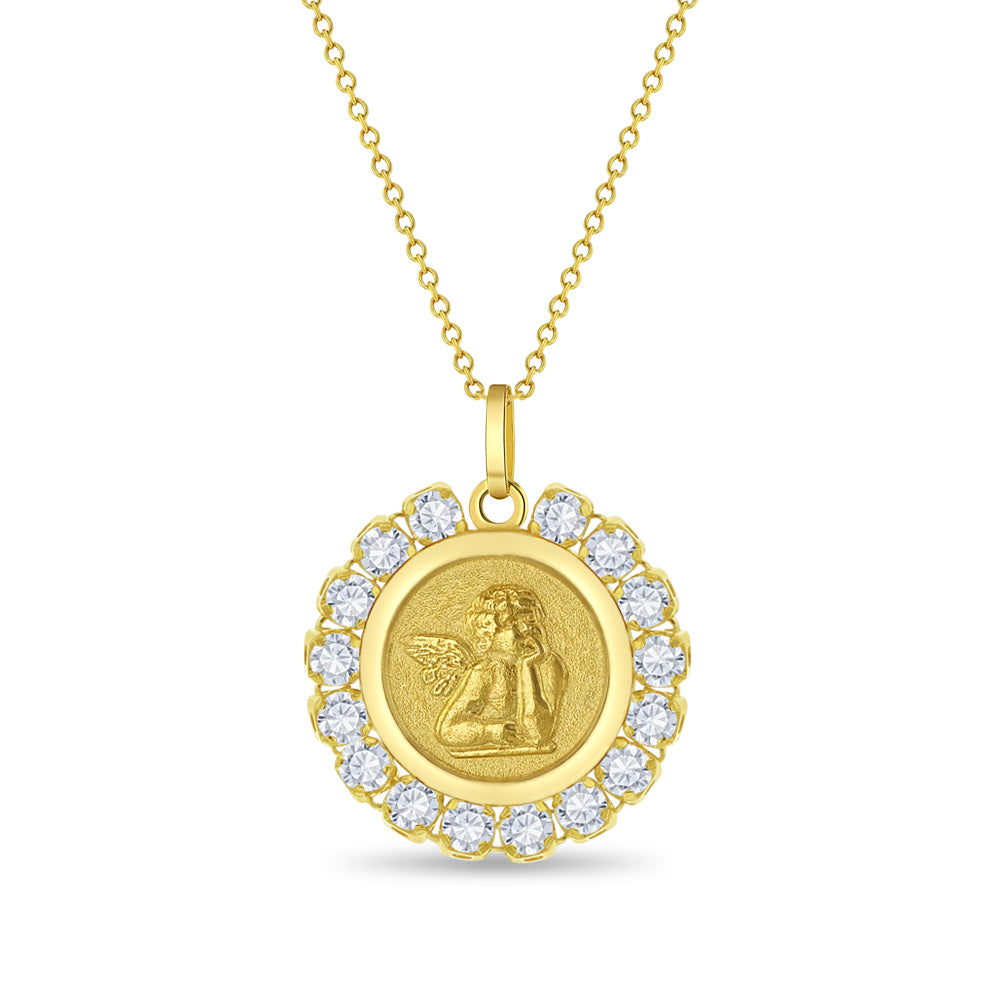Guardian Angel Zirconia Medal Necklace