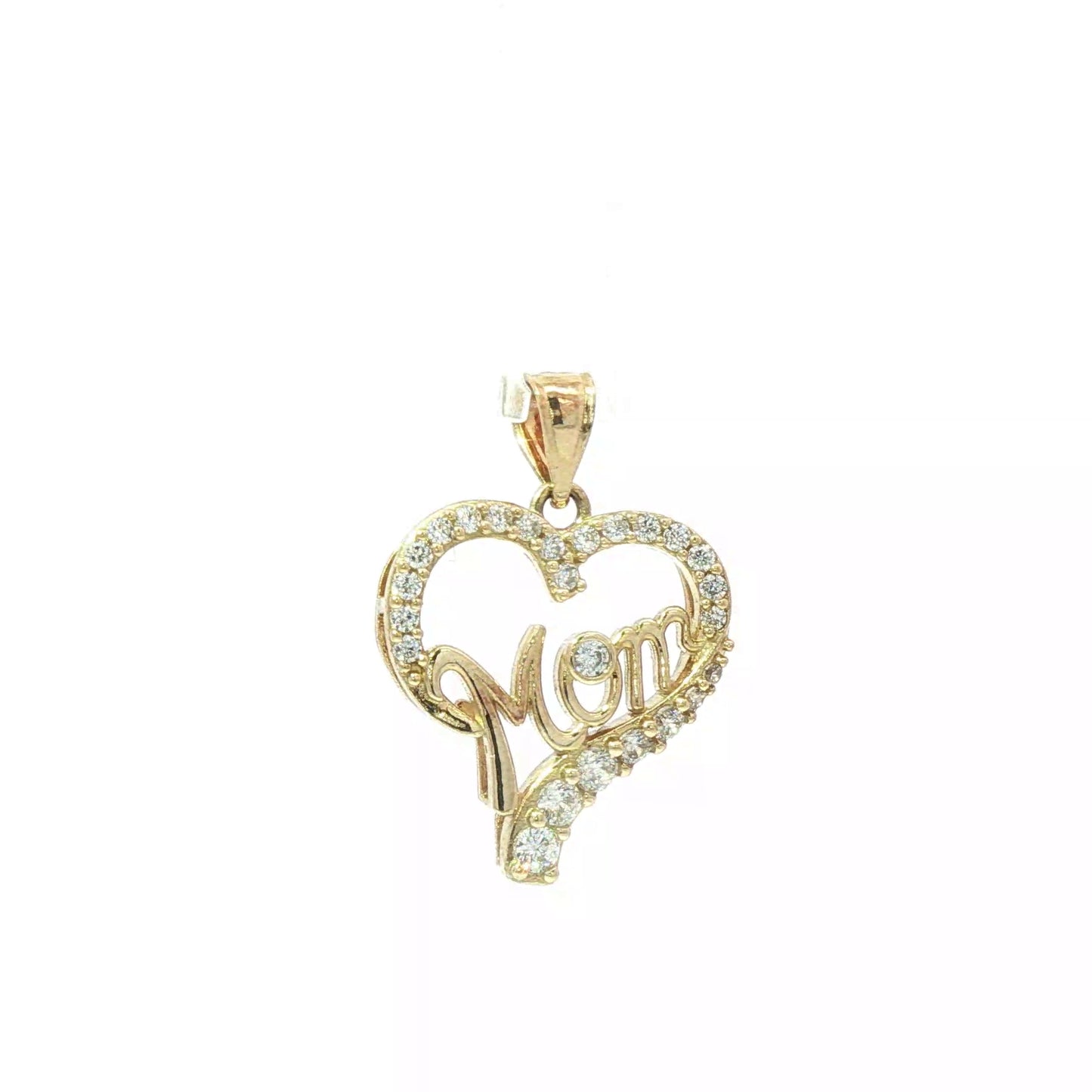 Yellow Gold 'Mom' Heart Pendant with Round Brilliant Diamonds