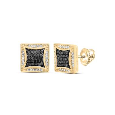 10k Yellow Gold Round Black Diamond Square Earrings
