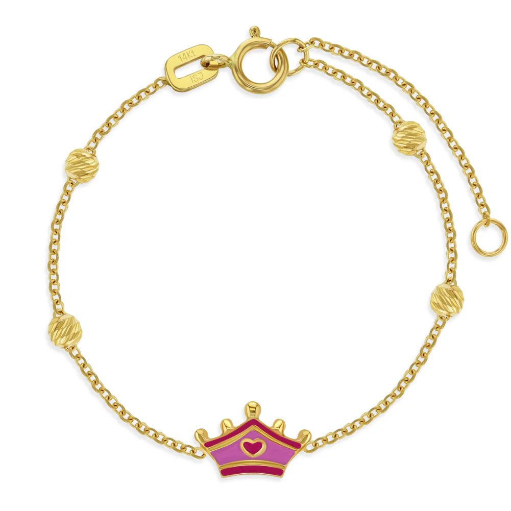Pink Enamel Crown Girls Bracelet