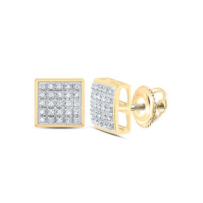 Gold round white diamond square cluster earrings