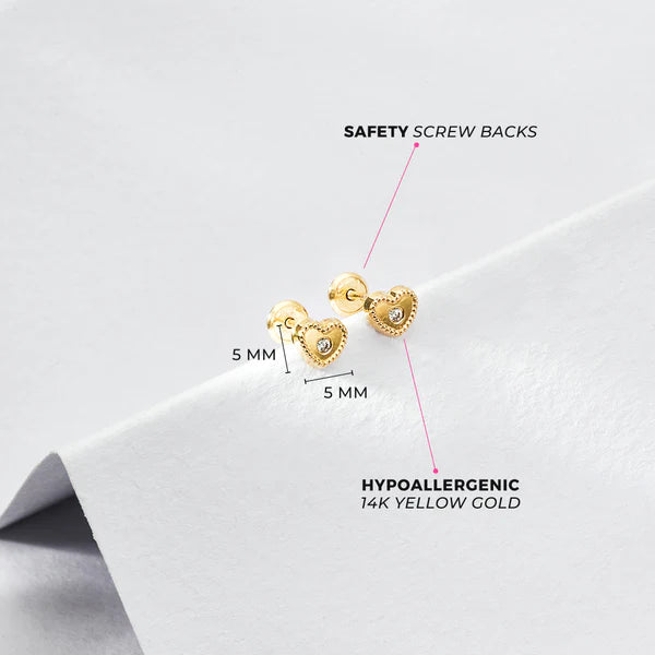 Gold Bezel Set Heart Clear Baby earring