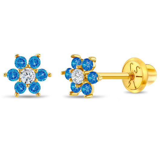 14 KT Gold Earring with Zirconia Flower.