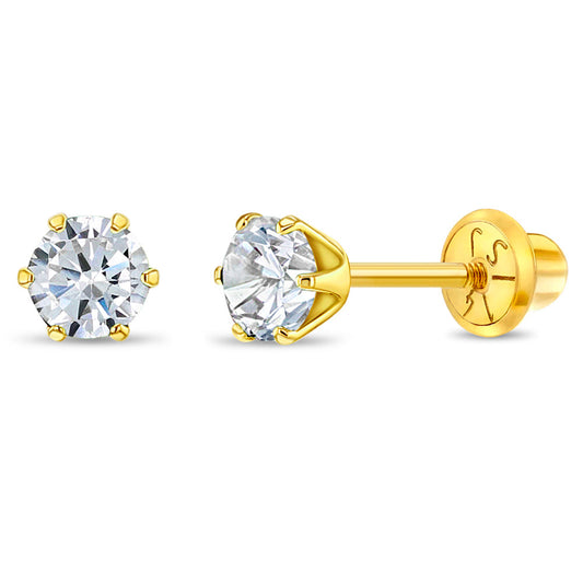 14k Classic Prong Solitaire Girls Earrings