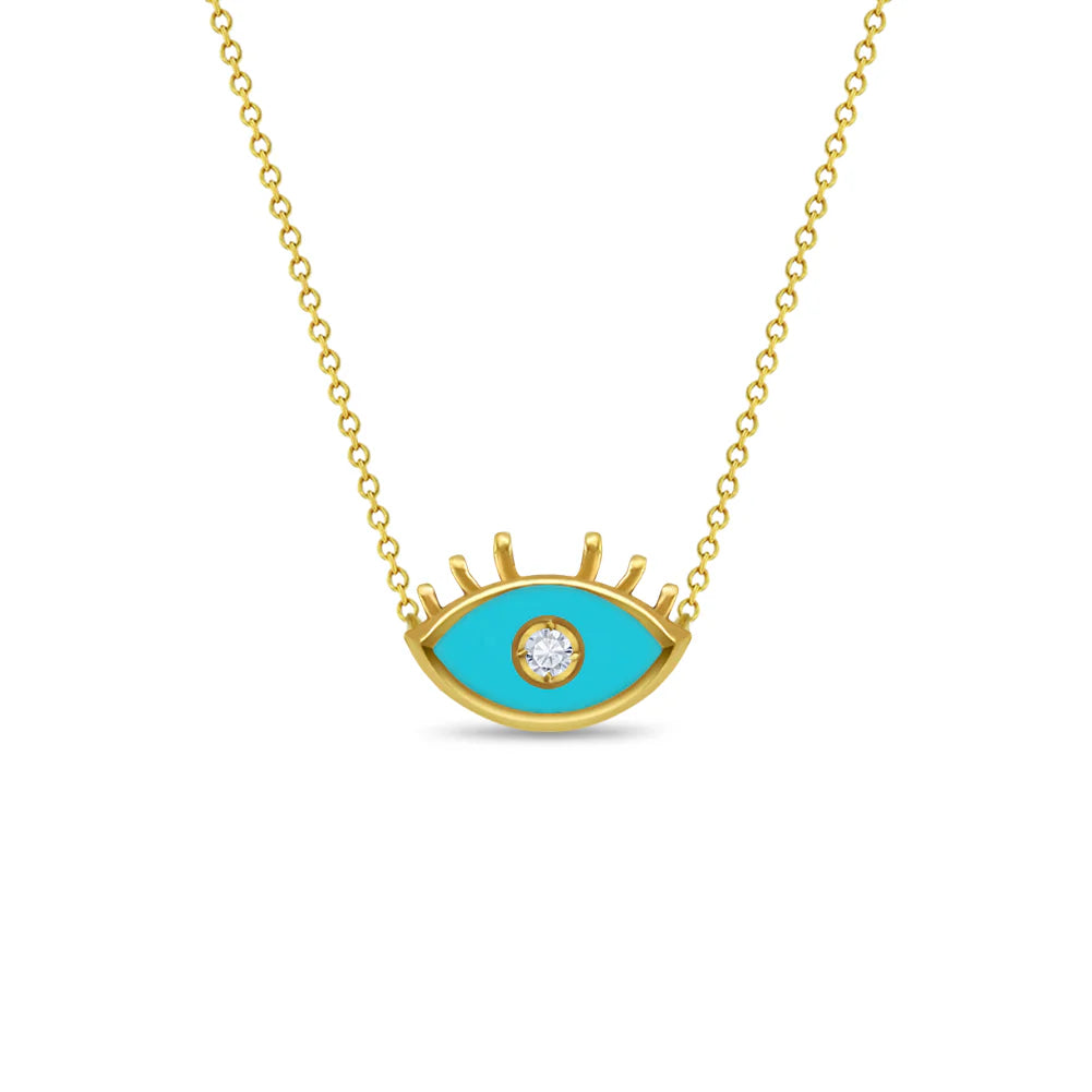 14k Zirconia Enamel Evil Eye Necklace