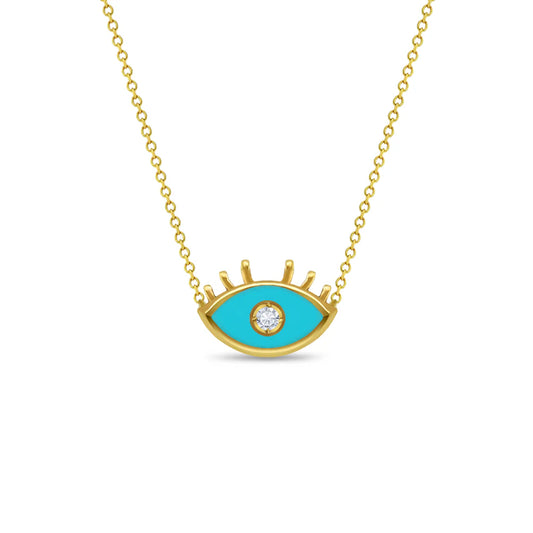 14k Zirconia Enamel Evil Eye Necklace
