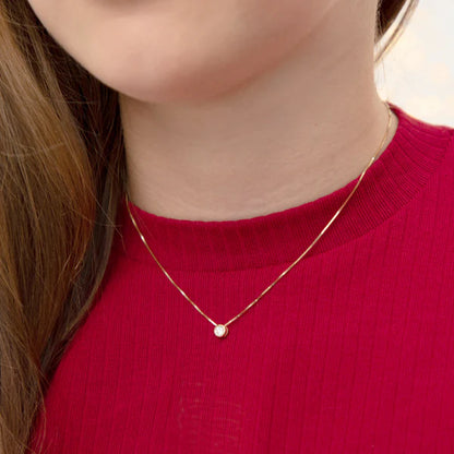 14k Gold Hidden Halo Bezel Girls Necklace