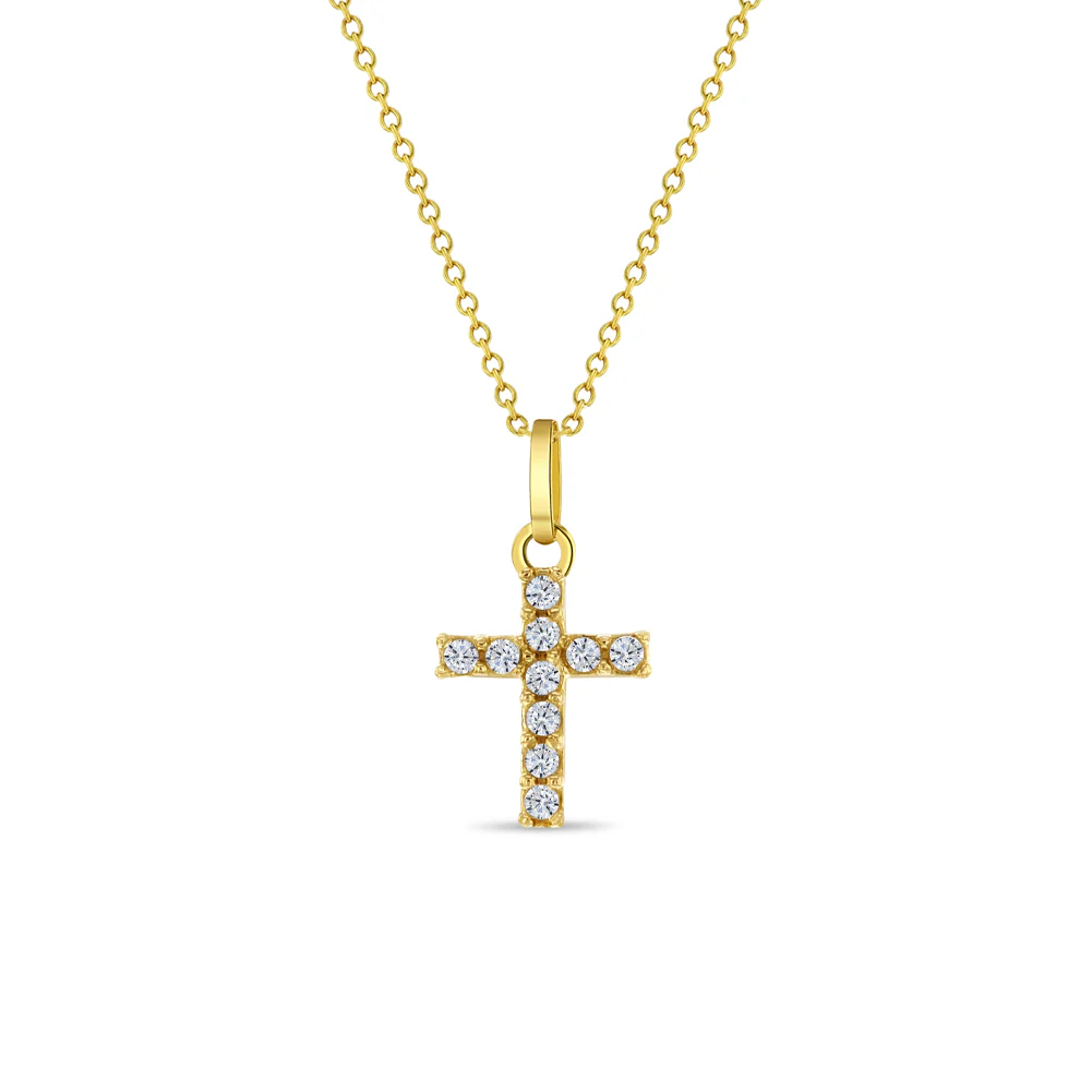 Clear Zirconia Cross Babies Pendant Necklace