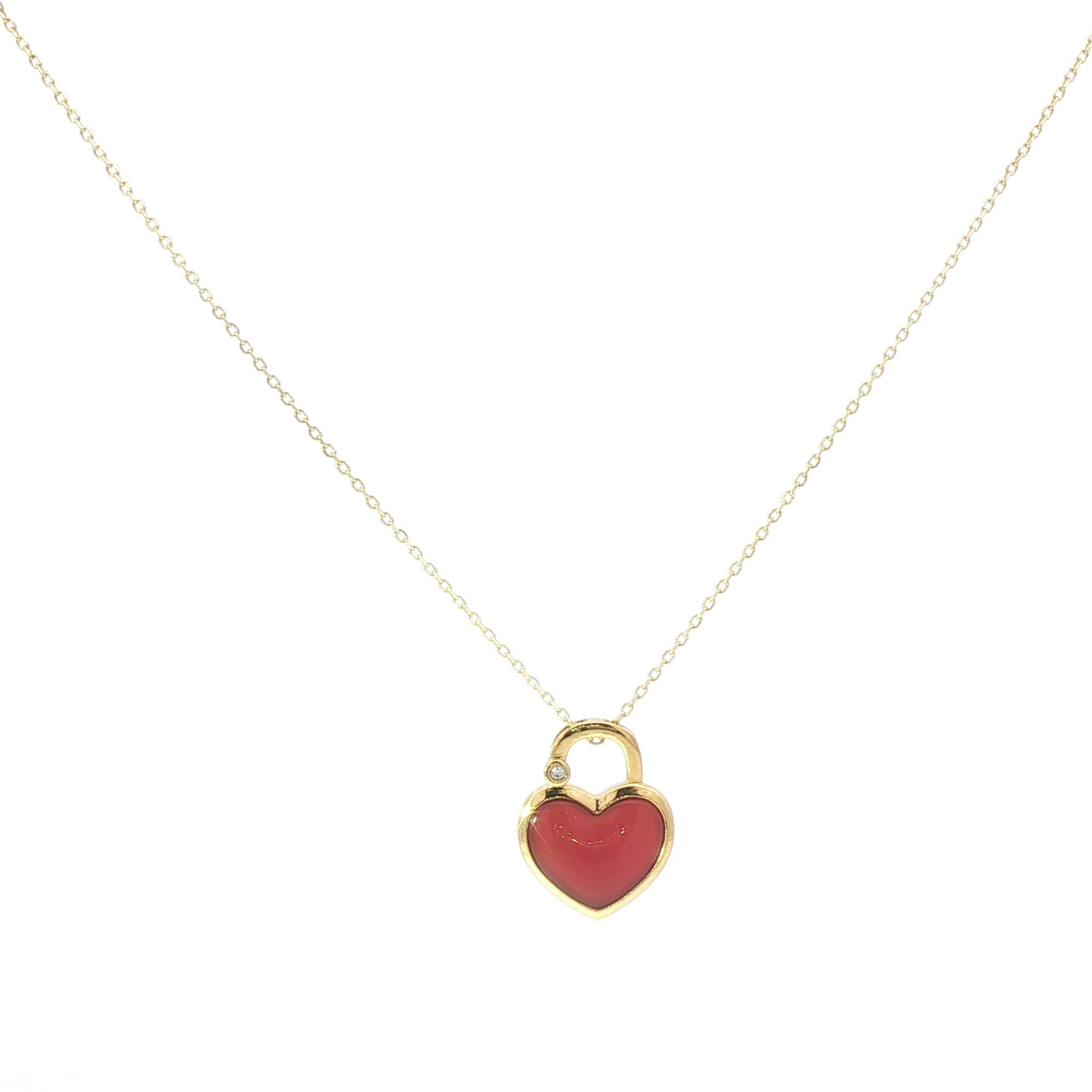 14K GOLD NECKLACE WHITE/RED HEART PENDANT