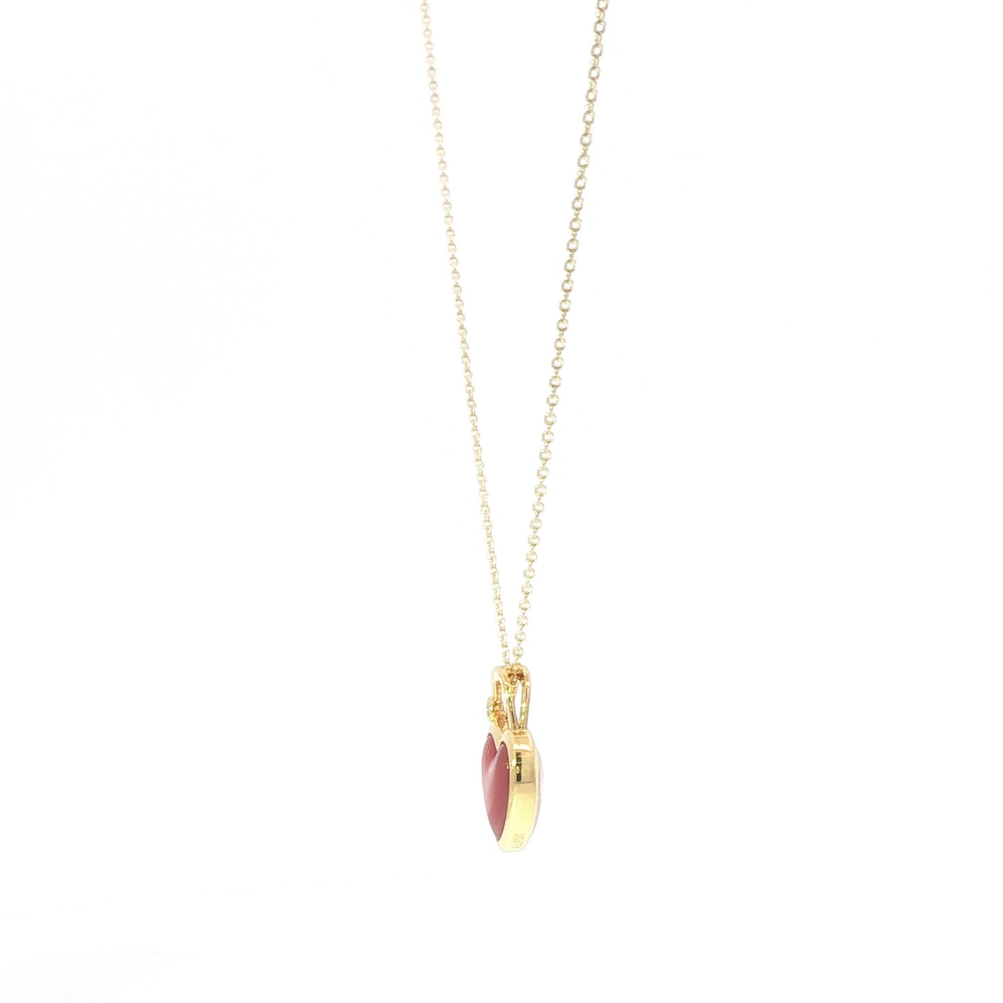 14K GOLD NECKLACE WHITE/RED HEART PENDANT