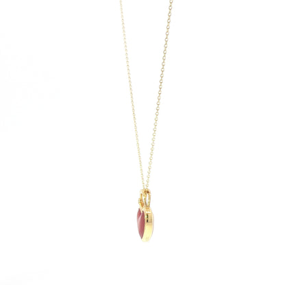 14K GOLD NECKLACE WHITE/RED HEART PENDANT