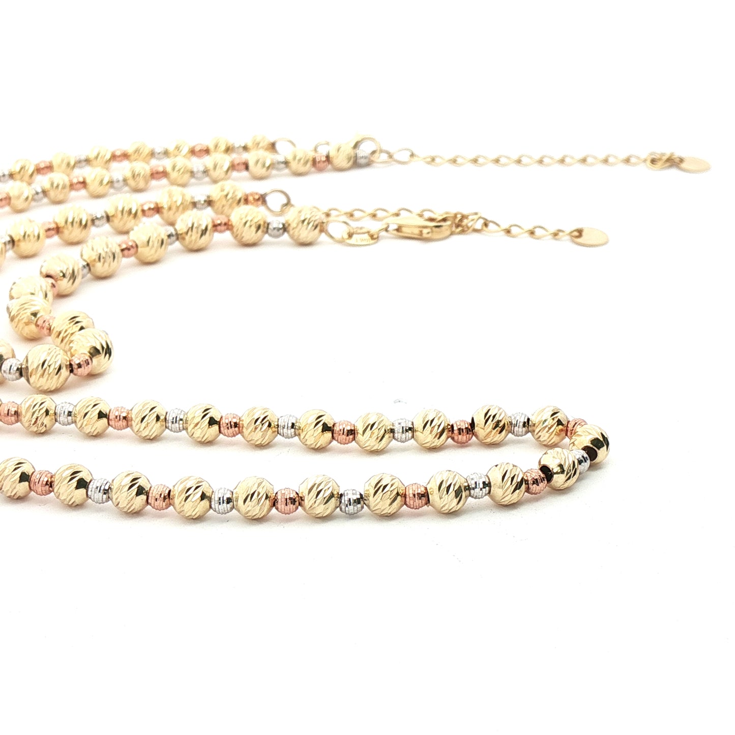 10K Tricolor Gold Beaded Necklace and Bracelet Set