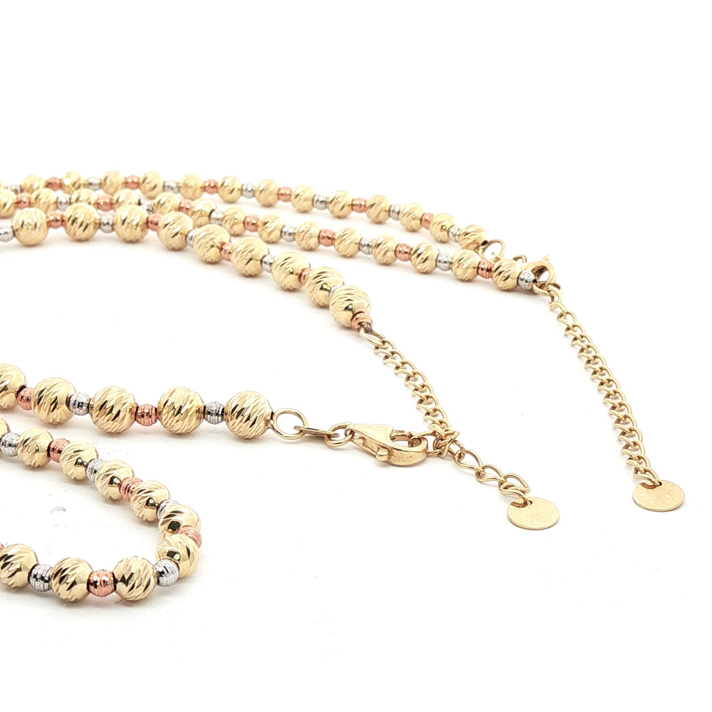 10K Tricolor Gold Beaded Necklace and Bracelet Set