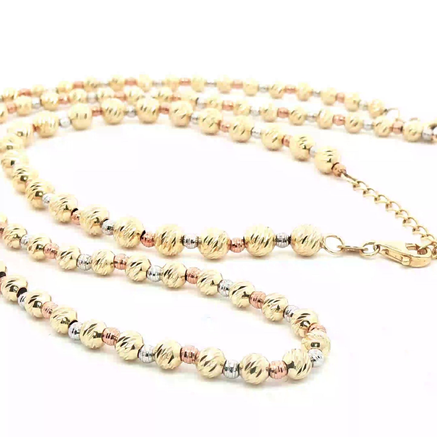 10K Tricolor Gold Beaded Necklace and Bracelet Set