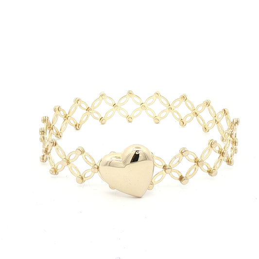 10K Yellow Gold 2-1 Retractable Ring Bracelet with Heart Design