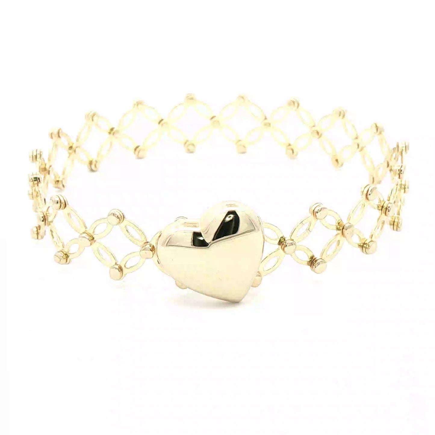 10K Yellow Gold 2-1 Retractable Ring Bracelet with Heart Design