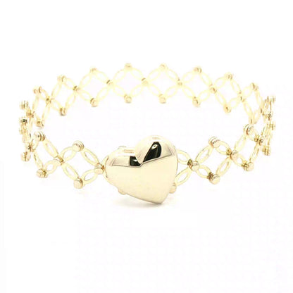 10K Yellow Gold 2-1 Retractable Ring Bracelet with Heart Design