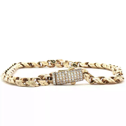 10K Yellow Gold Chain Anckle with Round Cut Zirconia Accent