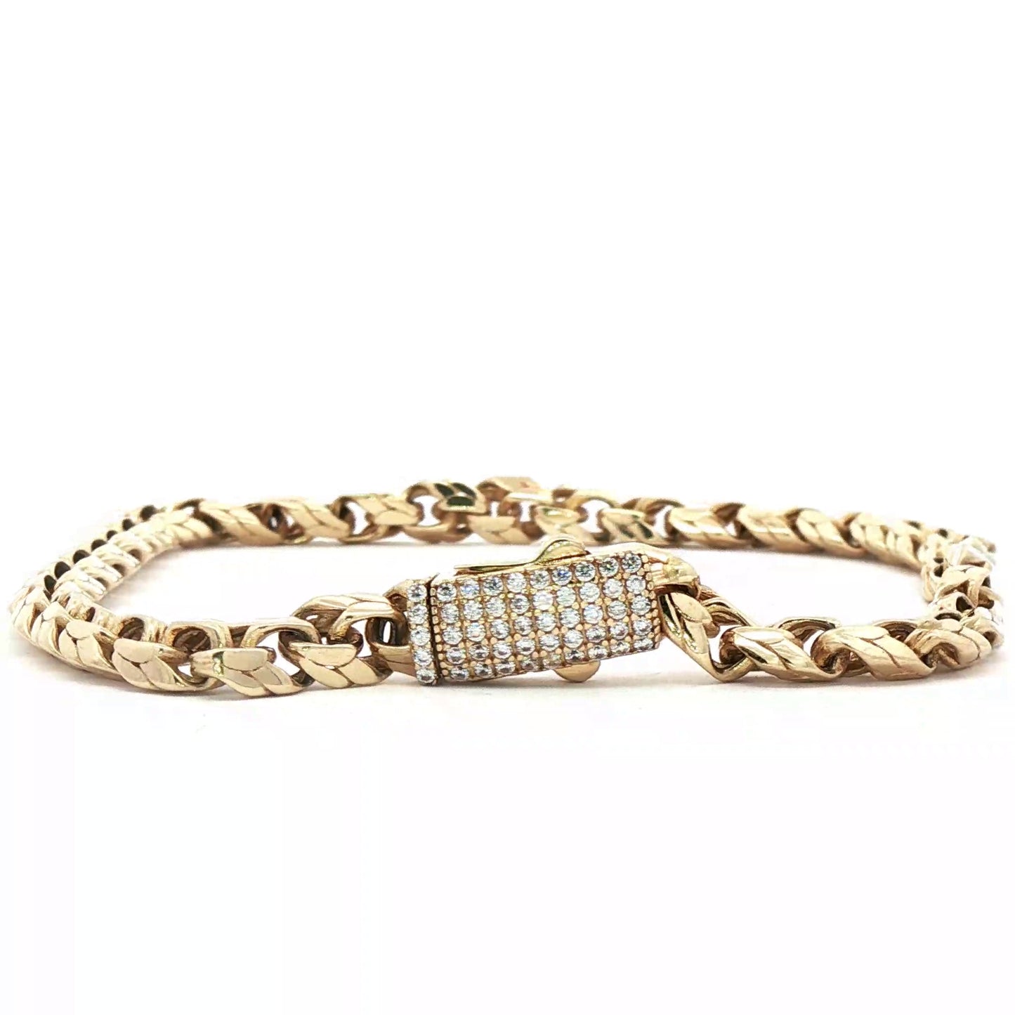 10K Yellow Gold Chain Anckle with Round Cut Zirconia Accent