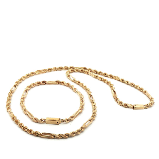 10K Gold Elegant Gold Rope and Bar Link Chain Necklace and Bracelet Set