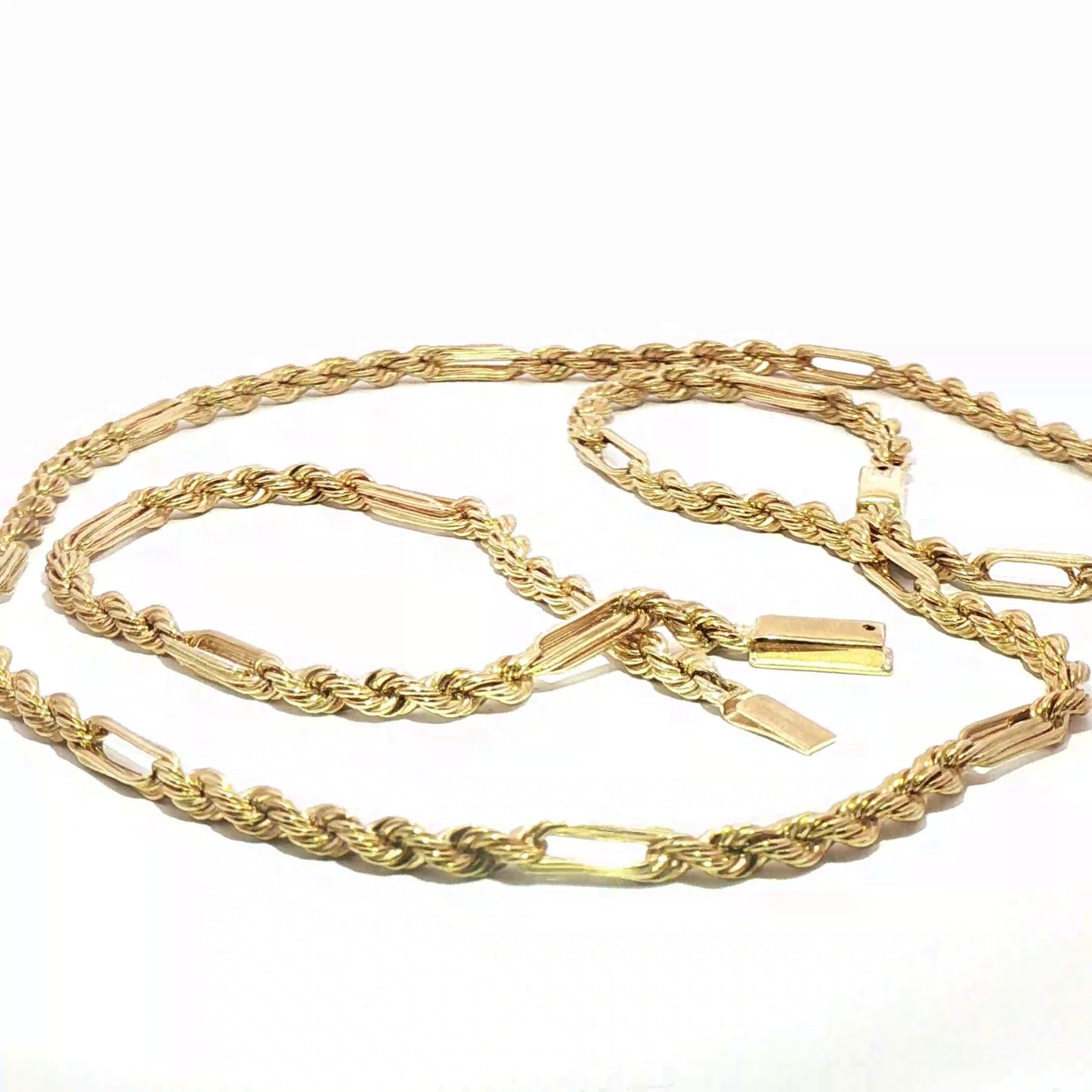 10K Gold Elegant Gold Rope and Bar Link Chain Necklace and Bracelet Set