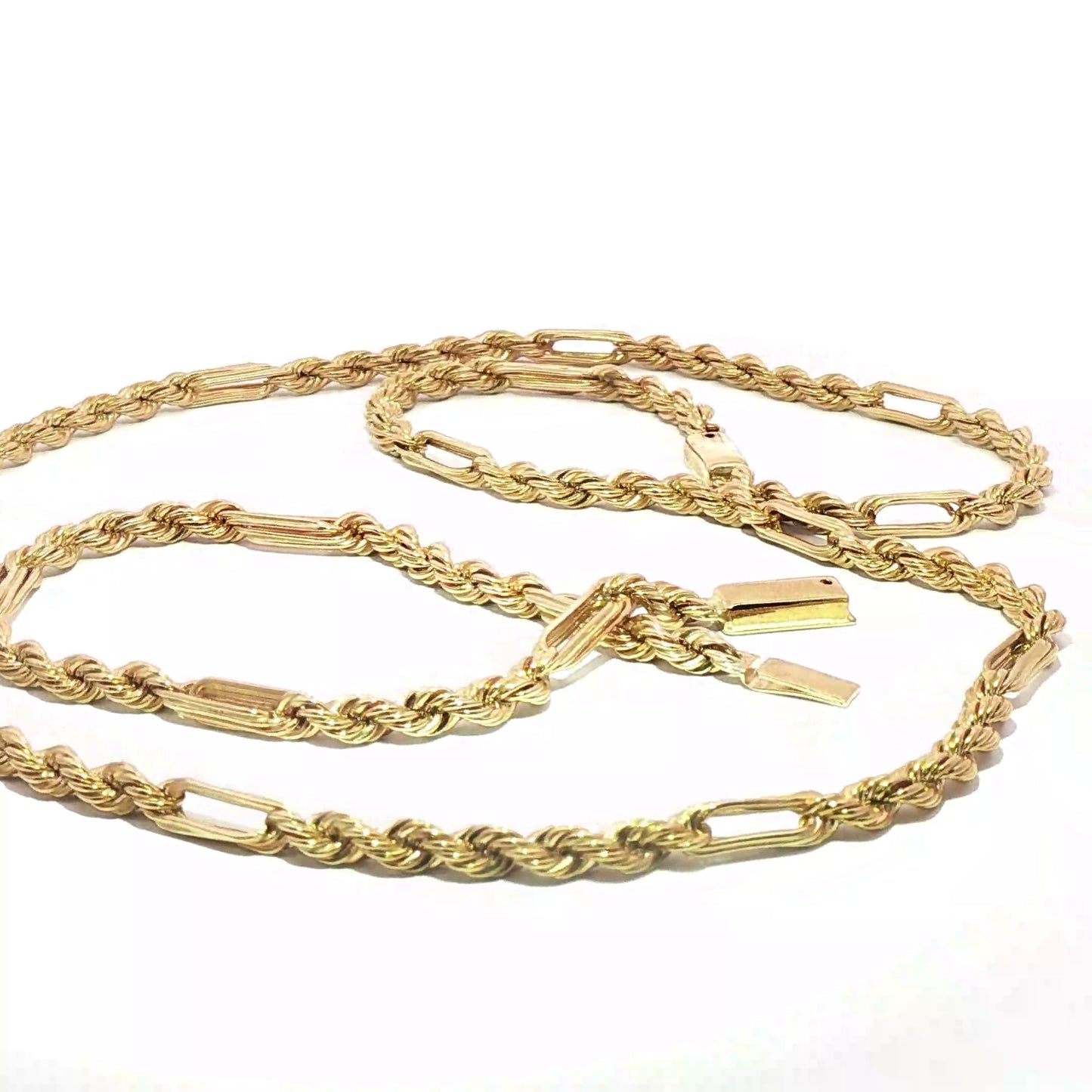 10K Gold Elegant Gold Rope and Bar Link Chain Necklace and Bracelet Set
