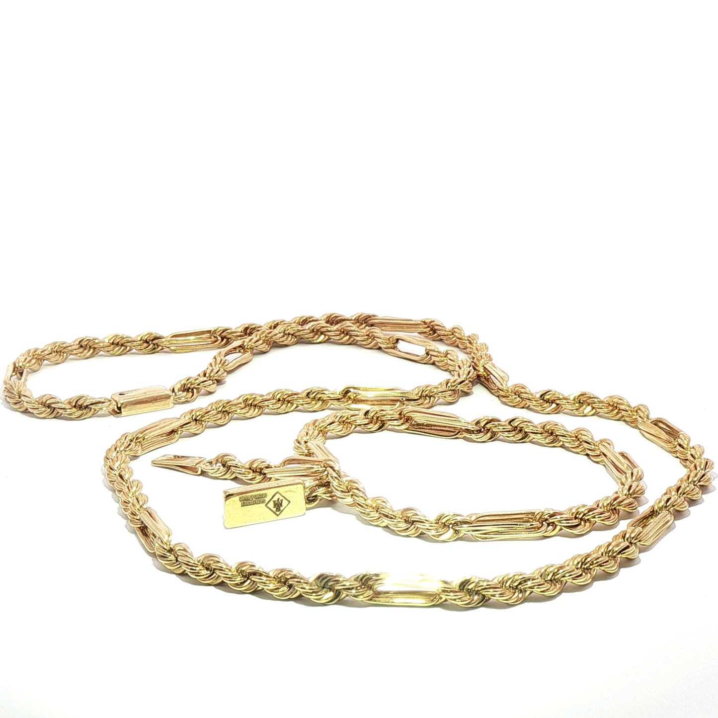 10K Gold Elegant Gold Rope and Bar Link Chain Necklace and Bracelet Set