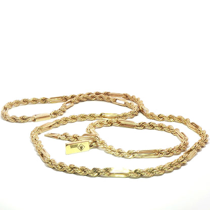 10K Gold Elegant Gold Rope and Bar Link Chain Necklace and Bracelet Set