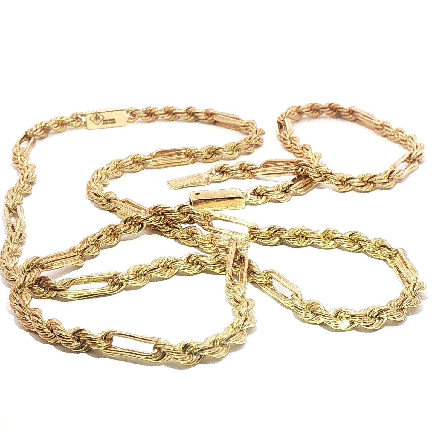 10K Gold Elegant Gold Rope and Bar Link Chain Necklace and Bracelet Set
