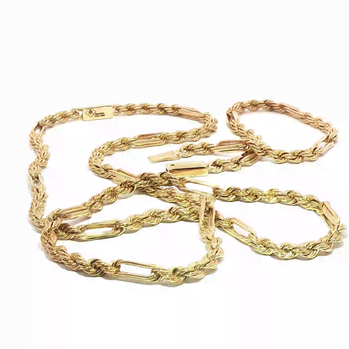 10K Gold Elegant Gold Rope and Bar Link Chain Necklace and Bracelet Set