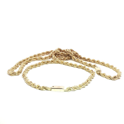 10K Yellow Gold Classic Rope Necklace and Bracelet Set