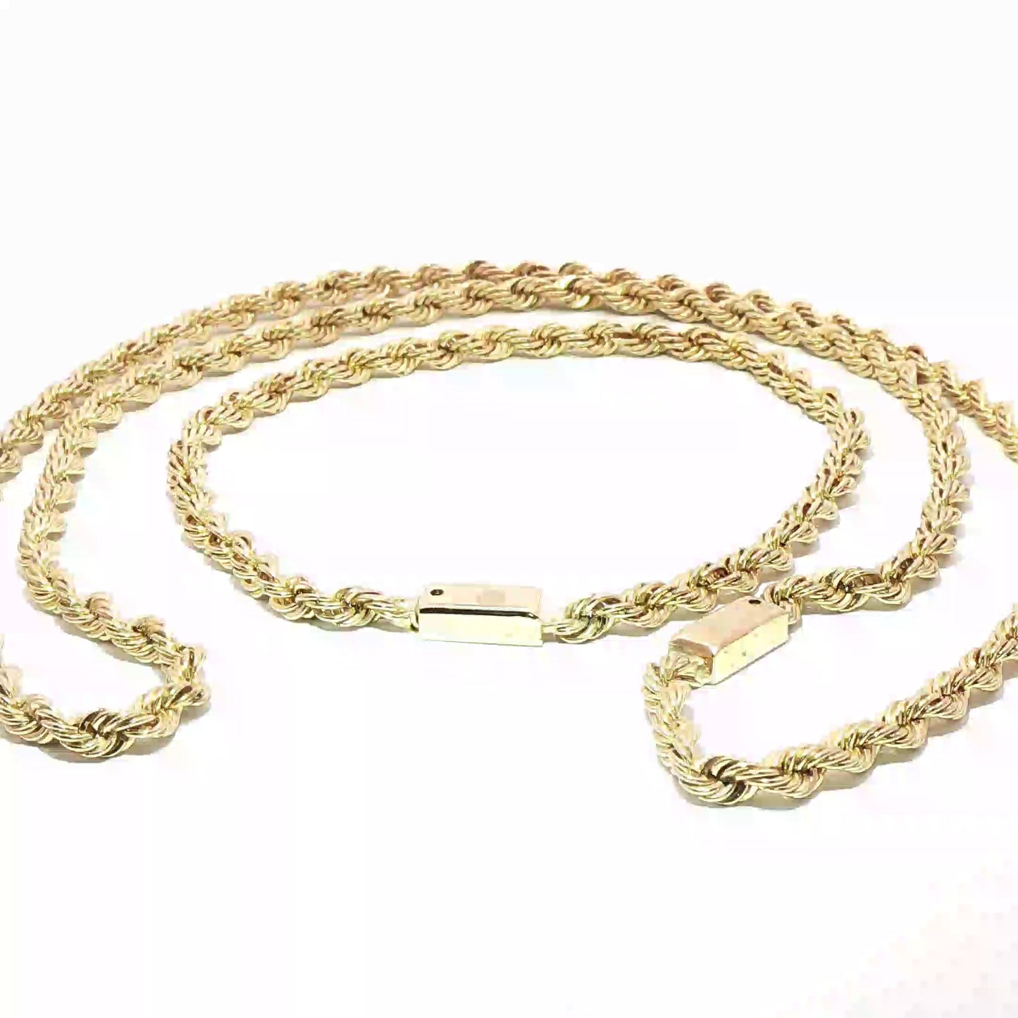 10K Yellow Gold Classic Rope Necklace and Bracelet Set