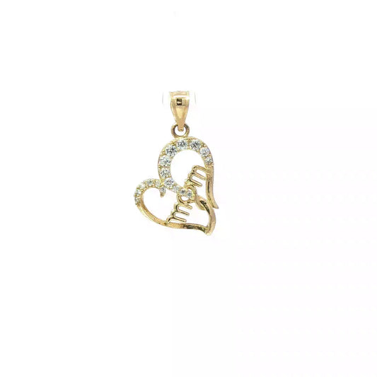 Yellow Gold "MOM" Pendant with Round Brilliant Cut Diamonds