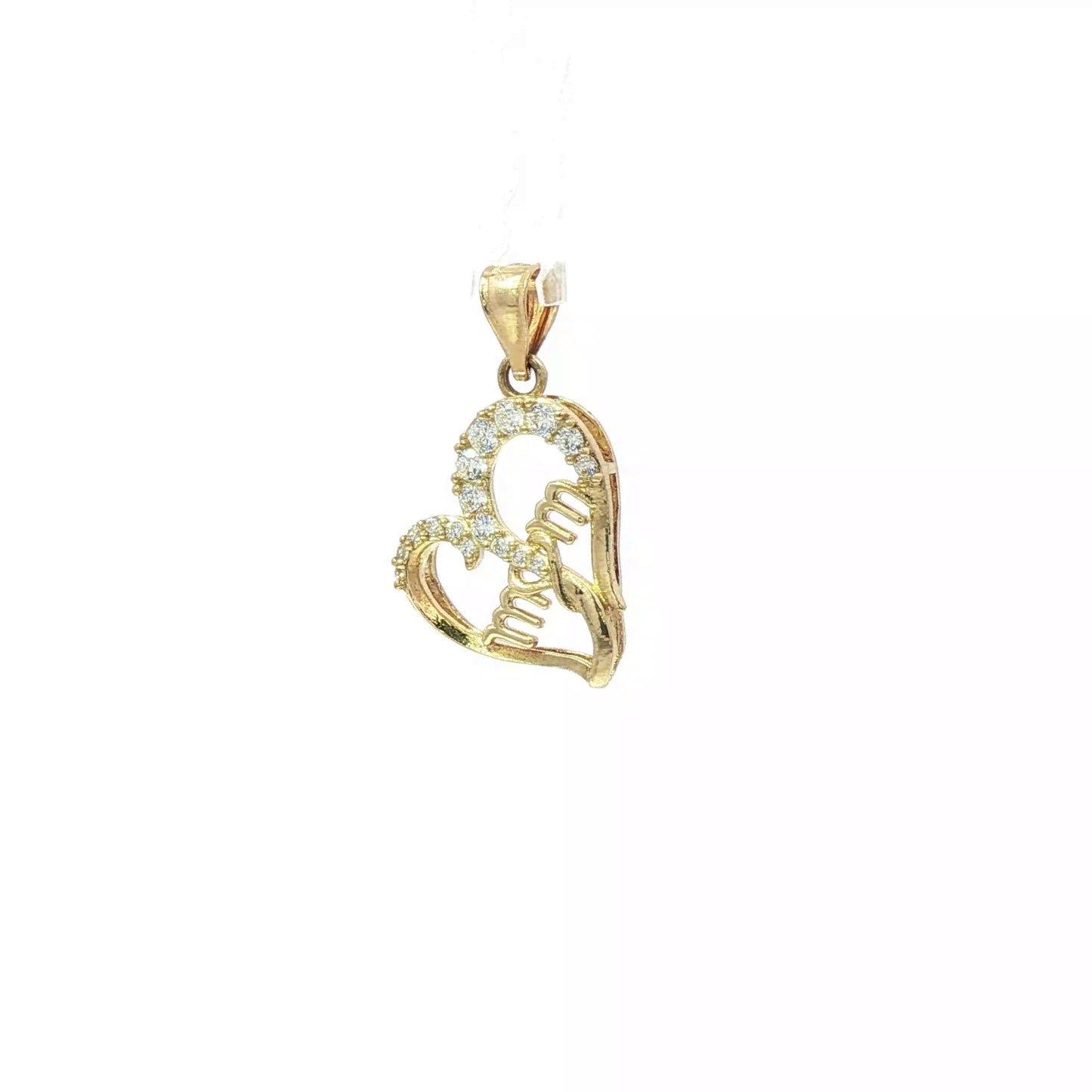 Yellow Gold "MOM" Pendant with Round Brilliant Cut Diamonds
