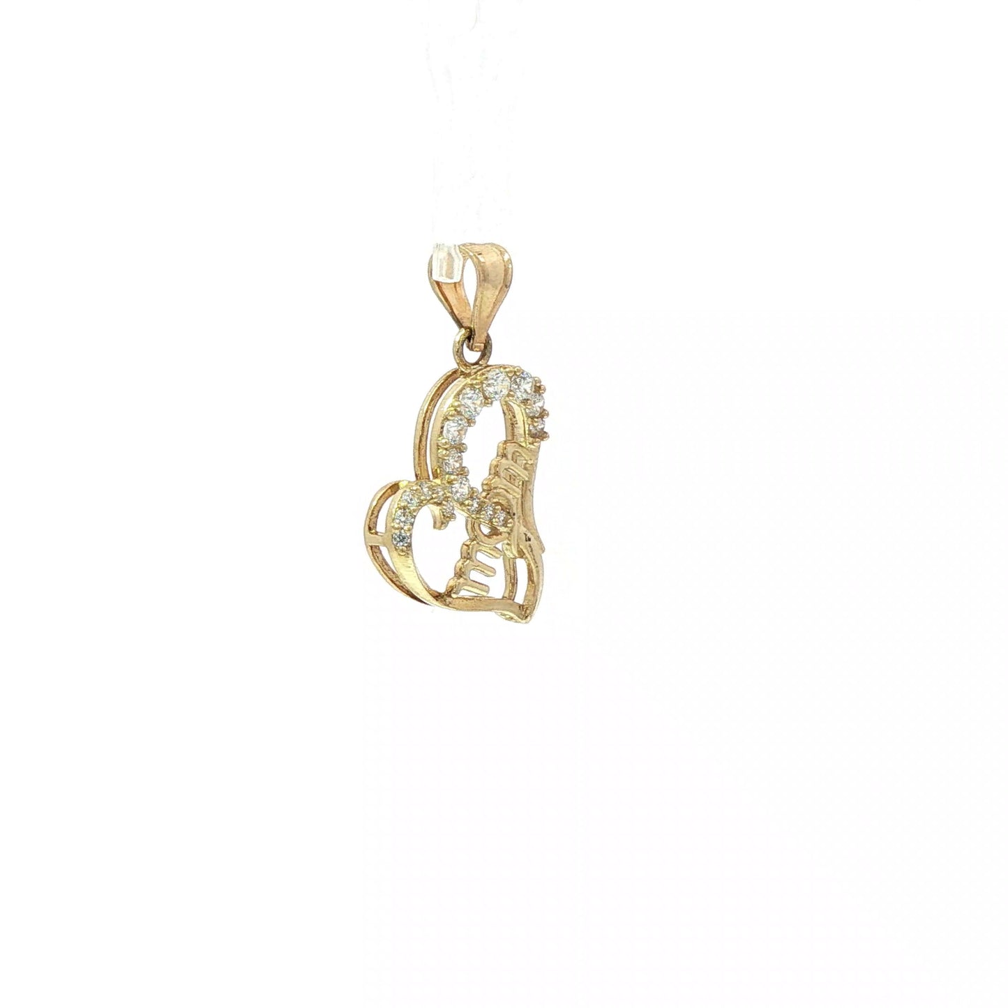 Yellow Gold "MOM" Pendant with Round Brilliant Cut Diamonds