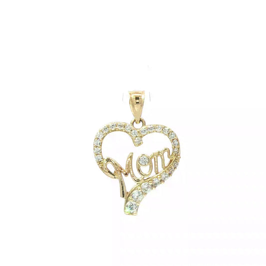 Yellow Gold 'Mom' Heart Pendant with Round Brilliant Diamonds