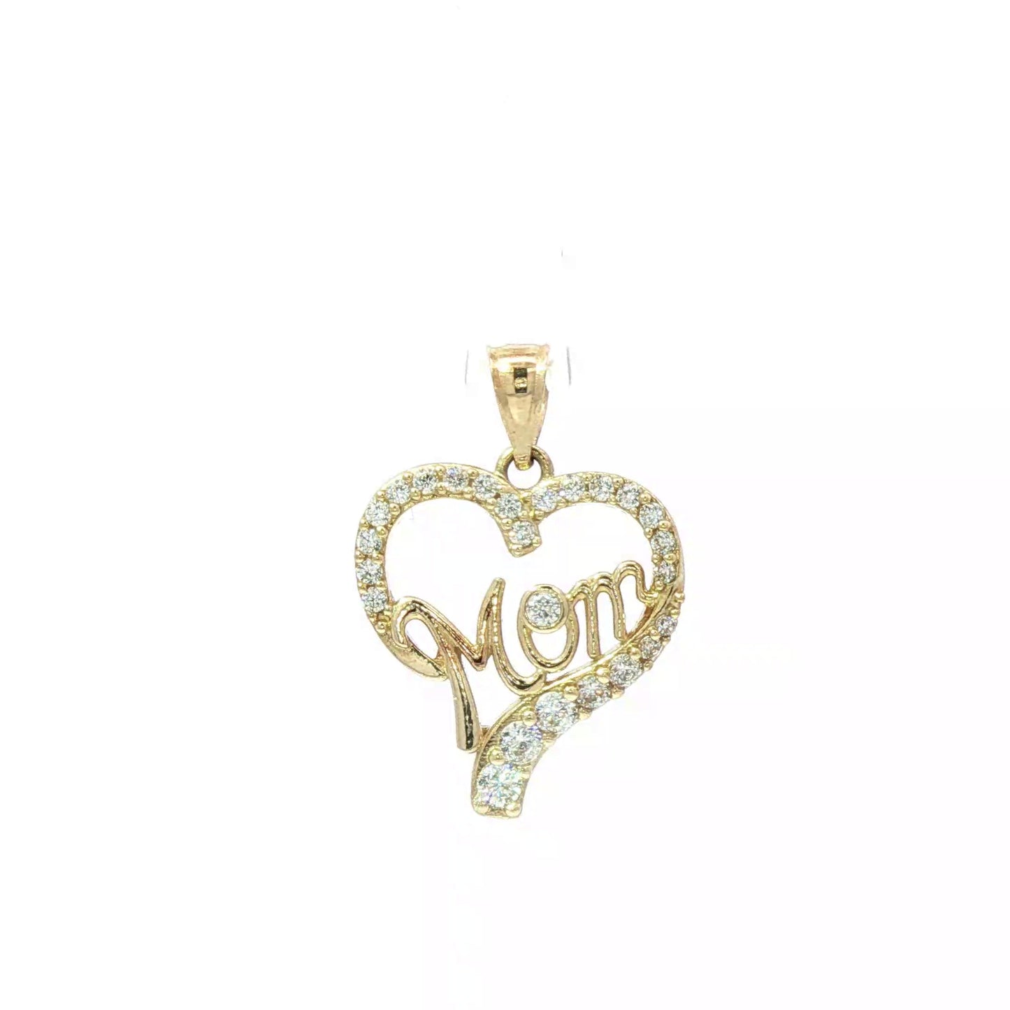 Yellow Gold 'Mom' Heart Pendant with Round Brilliant Diamonds