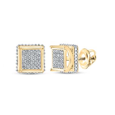 10k Yellow Gold Round Diamond Square Earrings
