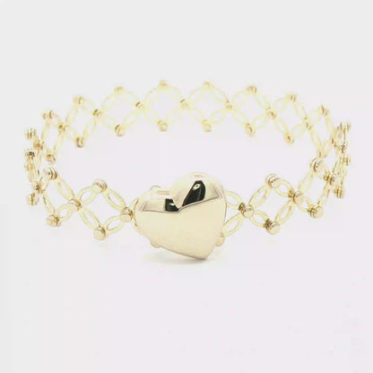 10K Yellow Gold 2-1 Retractable Ring Bracelet with Heart Design