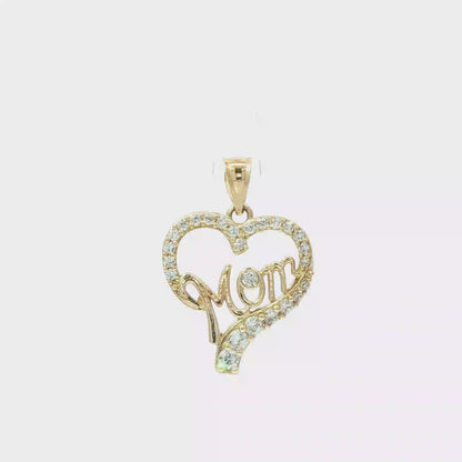 Yellow Gold 'Mom' Heart Pendant with Round Brilliant Diamonds