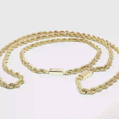 10K Yellow Gold Classic Rope Necklace and Bracelet Set