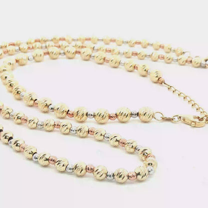 10K Tricolor Gold Beaded Necklace and Bracelet Set