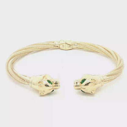 10K Gold Panther Head Bangle Bracelet