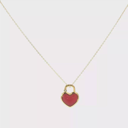 14K GOLD NECKLACE WHITE/RED HEART PENDANT
