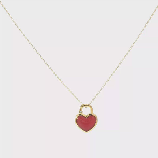 14K GOLD NECKLACE WHITE/RED HEART PENDANT