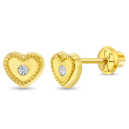 Gold Bezel Set Heart Clear Baby earring